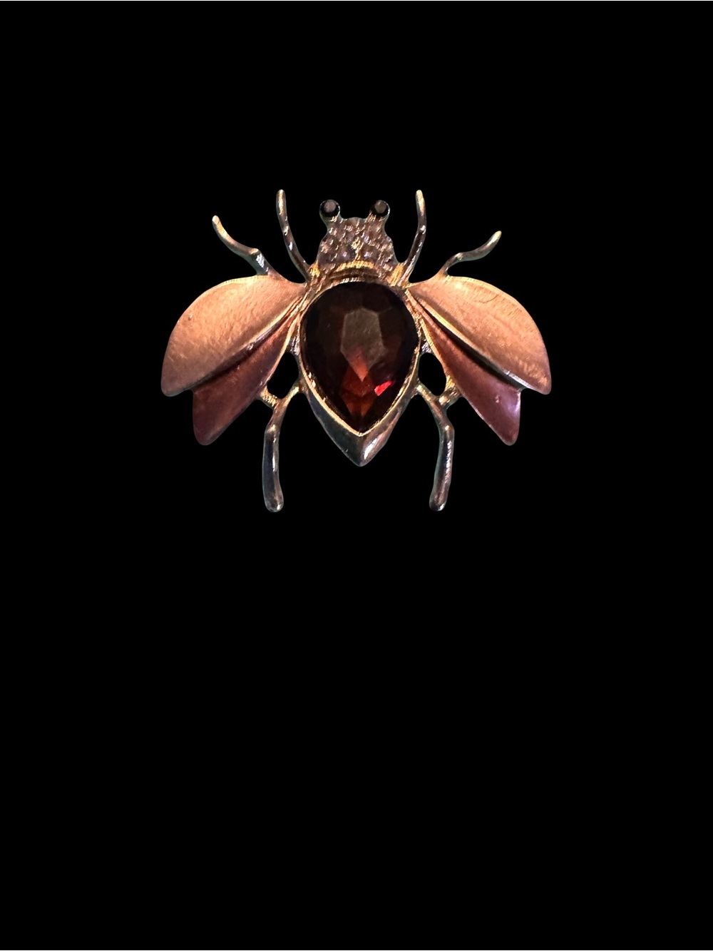 Gold-Tone Bee Brooch with Garnet colored Red Center Pink Wings